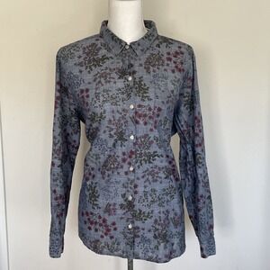 J Jill Shirts Womens PXL Floral Button Up Roll tab Sleeves Cotton Comfoy Casual